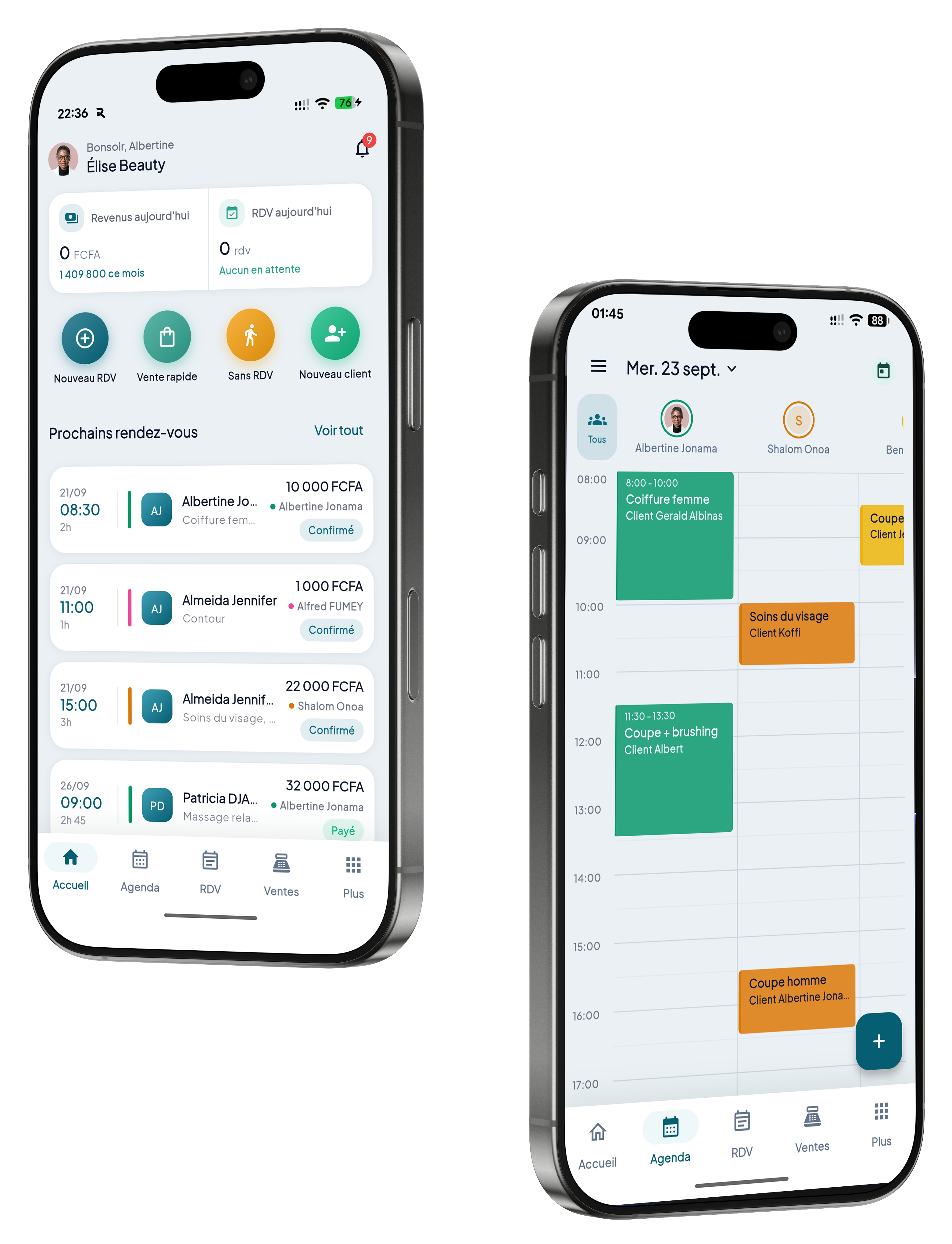 Application Rendezy Pro : tableau de bord et rendez-vous du salon